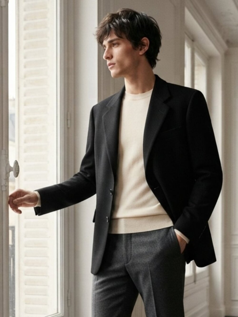 Gianfranco Ruffini Men's Black Cashmere Blend Two-Button Blazer 41R